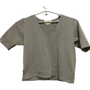 DUFFEL Womens Top Size M Green V-Neck Short Sleeve Made in USA Minimalist